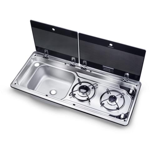 LAVELLO INOX CON PIANO DI COTTURA A GAS CON 2 FUOCHI MO 9722R 