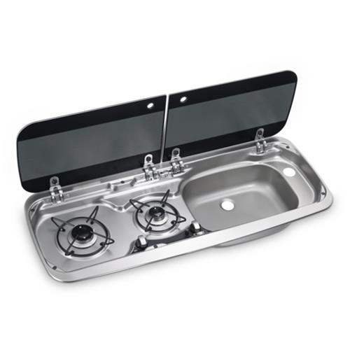 LAVELLO INOX CON PIANO DI COTTURA A GAS CON 2 FUOCHI HSG 2370R