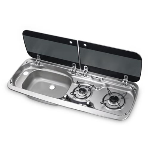 LAVELLO INOX CON PIANO DI COTTURA A GAS CON 2 FUOCHI HSG 2370L