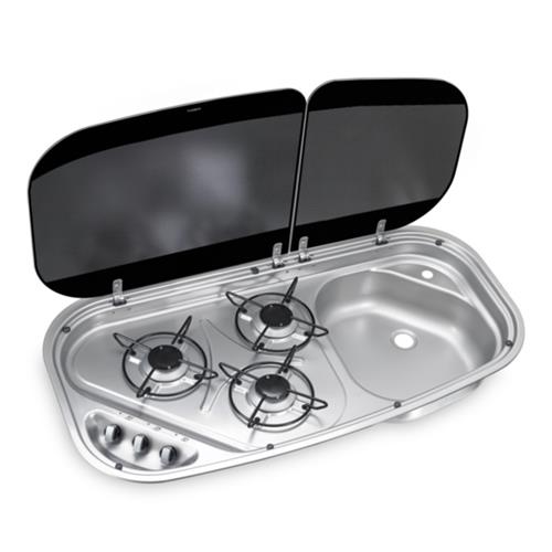 LAVELLO INOX CON PIANO DI COTTURA A GAS CON 3 FUOCHI HSG 3436