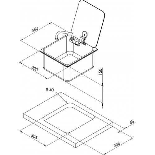 LAVELLO INOX 320X350MM A SCOMPARSA