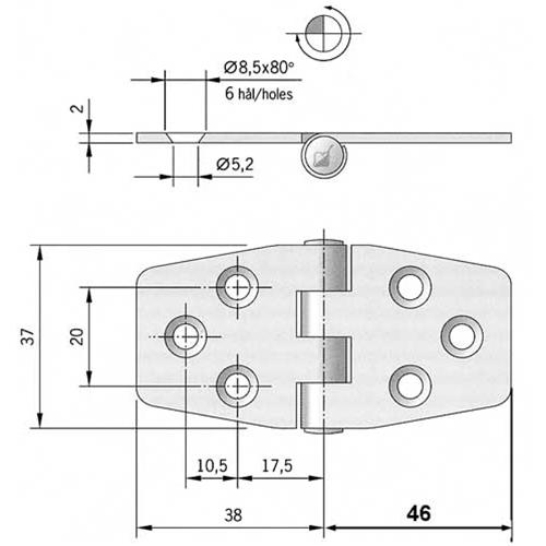 CERNIERA INOX 37X84MM