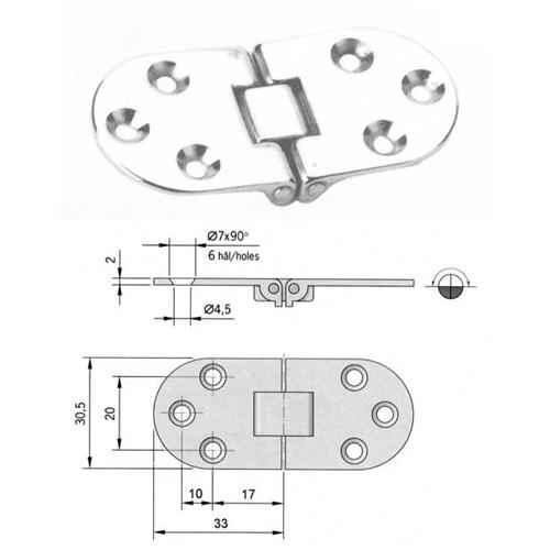 CERNIERA OTTONE A SCOMPARSA 30,5X66MM