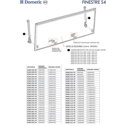 VETRO GRIGIO 1000X500H ORIGINALE PER FINESTRE SEITZ S3/S4/S5 PROFILO DI AGGANCIO SEGNATO