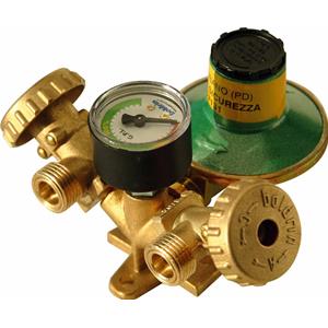 REGOLATORE SCAMBIATORE GAS 30MB MANUALE PER DUE BOMBOLE CON MANOMETRO CON FLESSIBILI