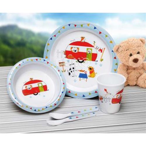 KIT PIATTO E ACCESSORI IN MELAMINA PER BAMBINI 5PZ