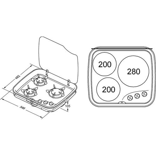 PIANO COTTURA A GAS CON 3 FUOCHI SERIE TOP LINE 169