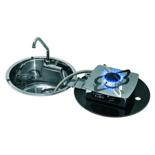 PIANO COTTURA A GAS CON 1 FUOCO DIAM.340 P180MM RIBALTABILE CON LAVELLO INOX