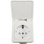 PRESA 230V SCHUKO + CORNICE CON COPERCHIO + SCATOLA PROT. BIANCO