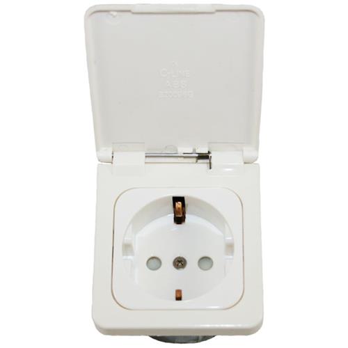 PRESA 230V SCHUKO + CORNICE CON COPERCHIO + SCATOLA PROT. BIANCO
