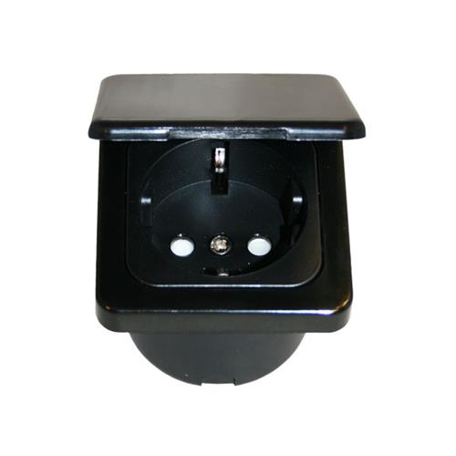 PRESA 230V SCHUKO + CORNICE CON COPERCHIO + SCATOLA PROT. NERO