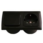 PRESA 230V SCHUKO + INTERRUTTORE + CORNICE SENZA COPERCHIO + SCATOLE PROT. NERO