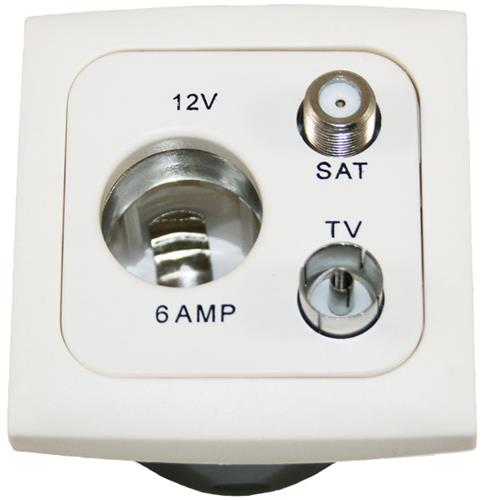 PRESA 12VAUTO+TV+SAT (PRESA 12V ACCEND.+TV 9,5+SAT) + CORNICE SENZA COPERCHIO + SCATOLA PROT. BIANCO