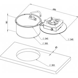 PIANO COTTURA A GAS CON 1 FUOCO DIAM.340 P180MM RIBALTABILE CON LAVELLO INOX