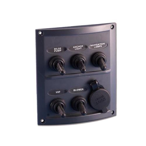 PANNELLO DI COMANDO 5 INTERRUTTORI + PRESA ACCENDISIGARI PILOT NERO