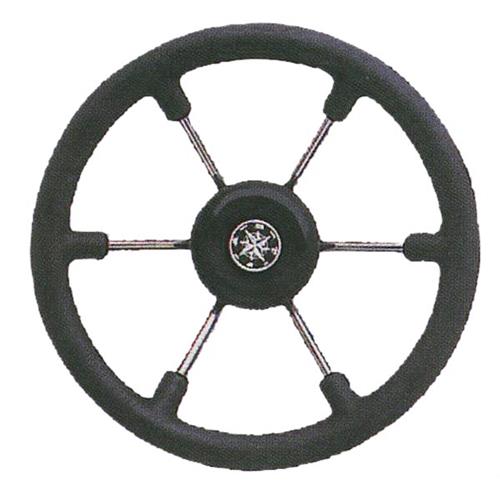 VOLANTE RUOTA TIMONE INOX Ø 340MM POLIURETANO NERO