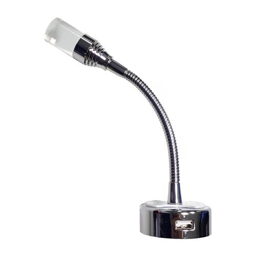 FARETTO 12V FLESSIBILE LED CROMO TESTA ACRILICO 1W CON PRESA USB