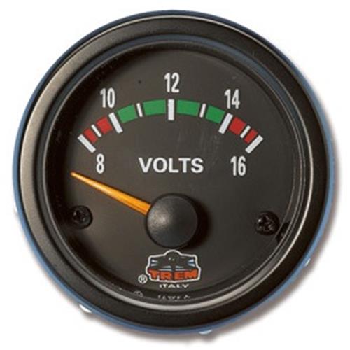 VOLTMETRO GAUGE LINE INCASSO 52 MM NERO 8/16 VOLT
