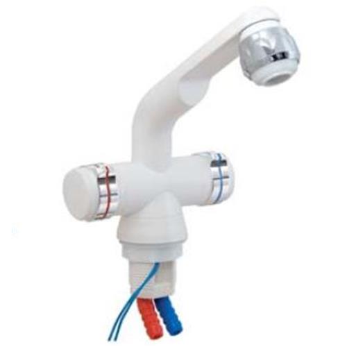 MISCELATORE CARAVAN DUE MANOPOLE IN ABS BIANCO CROMO CON INTERRUTTORE 34MM