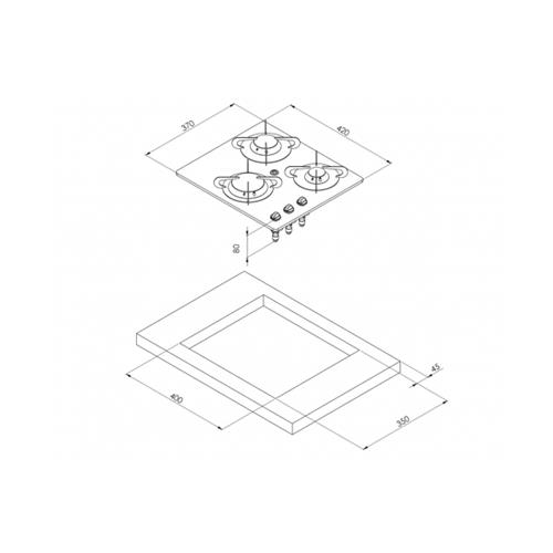 PIANO COTTURA A GAS CON 3 FUOCHI 1000+1900+3000W CRYSTAL
