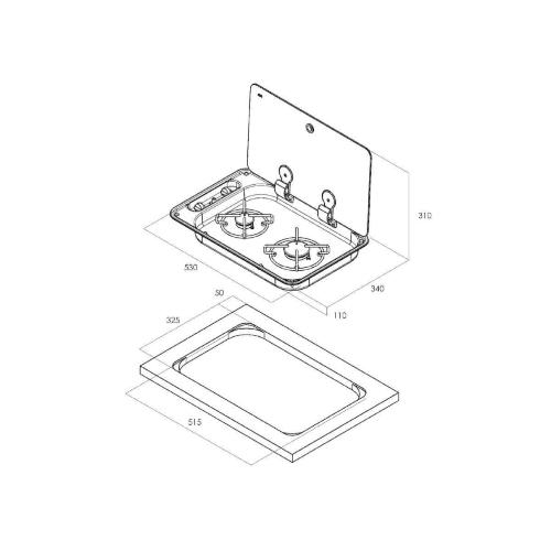 PIANO COTTURA A GAS CON 2 FUOCHI 1000+1900W FC1336