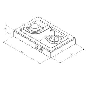 PIANO COTTURA A GAS CON 2 FUOCHI 1000+1900W HOTTY