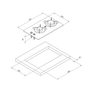 PIANO COTTURA A GAS CON 2 FUOCHI 1900+3000W CRYSTAL