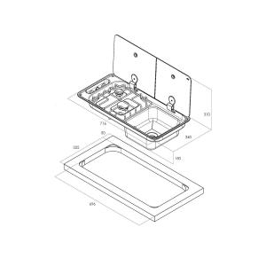 LAVELLO INOX CON PIANO DI COTTURA A GAS CON 2 FUOCHI FL1401 VASCA DX