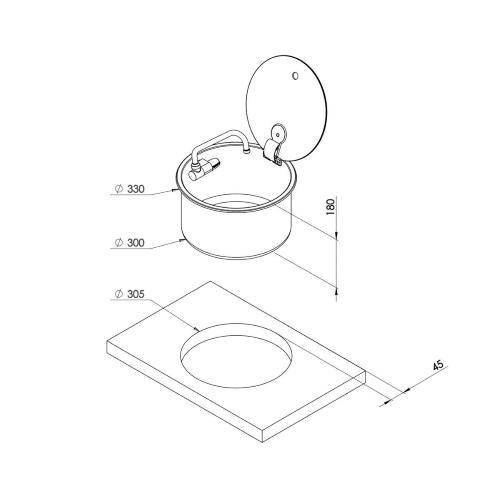 LAVELLO INOX TONDO 340X340MM A SCOMPARSA