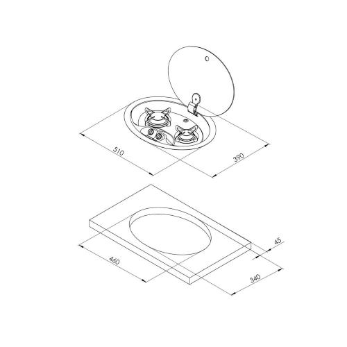 PIANO COTTURA A GAS CON 2 FUOCHI 1000+1900W HOODINY