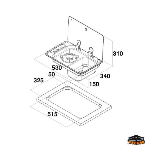LAVELLO INOX CON PIANO DI COTTURA A GAS CON 1 FUOCO FL1323 VASCA DX