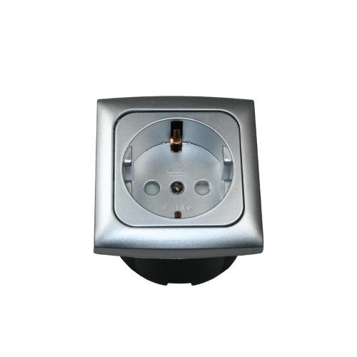 PRESA 230V SCHUKO + CORNICE SENZA COPERCHIO + SCATOLA PROT. ARGENTO