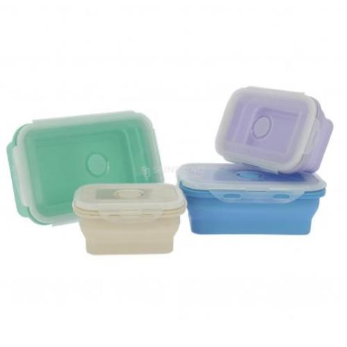 SET 4 CONTENITORI CON COPERCHIO PIEGHEVOLI IN PLASTICA E SILICONE