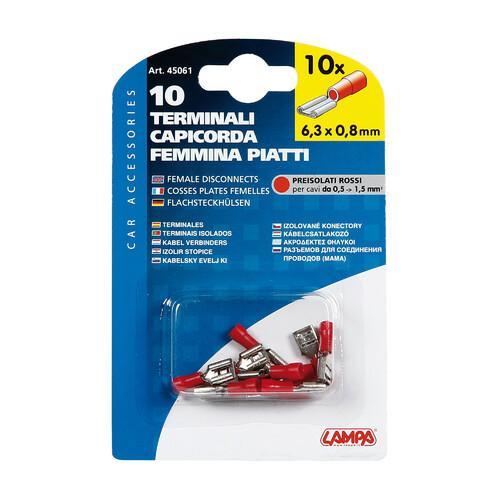 TERMINALI CAPICORDA FEMMINA PIATTI ROSSO 10PZ 