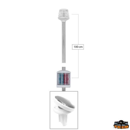 FANALE 12V “POLE EASY LED 360°” A 360°20MT ASTA BAIONETTA ATTACCO PARETE 1100MM BIANCO + CROCE DEL SUD ROSSO/VERDE