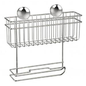 PORTA ROTOLO IN FILO CROMATO A VENTOSA CON CESTINO