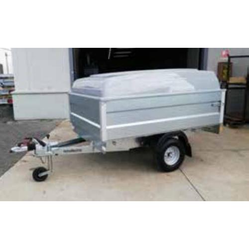 CARRELLO 750/900KG FRENATO PORTA TUTTO C200CF ALU CASSONE 220X145CM CON COPERCHIO
