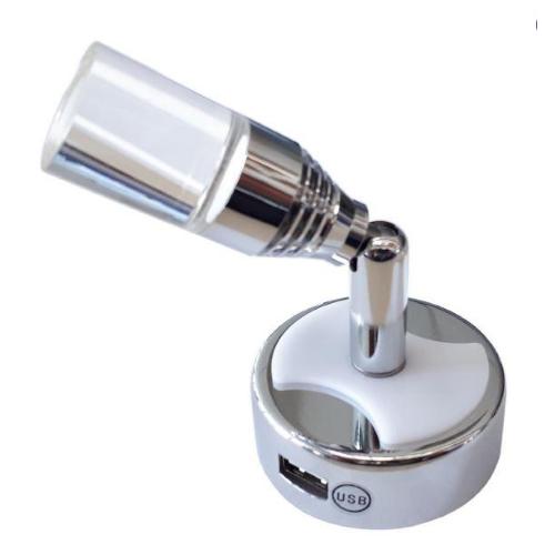 FARETTO 12V ORIENTABILE LUCE NEUTRA 4000K + LUCE NOTTURNA BLU + USB