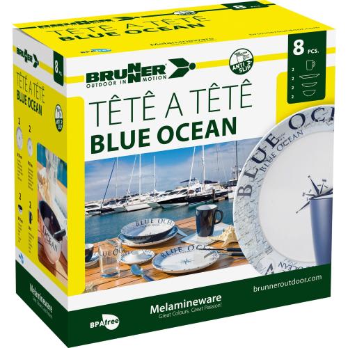 KIT PIATTI E ACCESSORI IN MELAMINA 2 PERSONE 8PZ BLUE OCEAN 0830143N.C8C