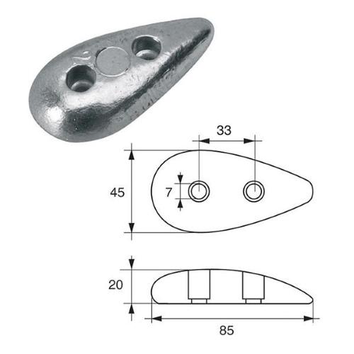 ANODO PER TIMONI E FLAPS FD-2 85X45X20MM