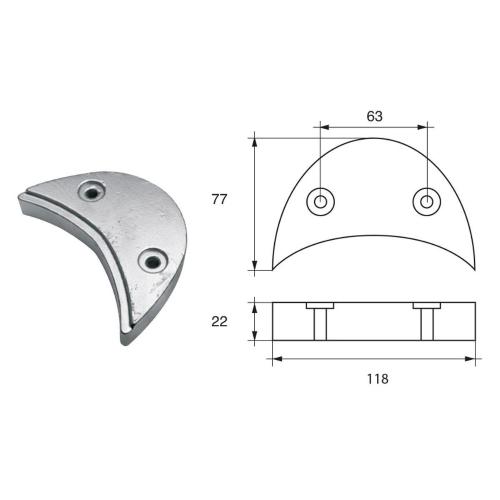 ANODO PER MOTORI JOHNSON/EVINRUDE/OMC FG3 O.C.392123 HP 90-140 118X77X22MM ZINCO