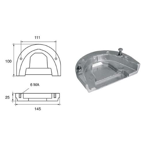 ANODO PER MOTORI JOHNSON/EVINRUDE/OMC FG7/C O.C.3853818 KING COBRA 145X100X25MM ZINCO