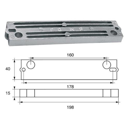 ANODO PER MOTORI JOHNSON/EVINRUDE/OMC FG13 O.C.5034616 HP 70 4T ENVIRUDE 198X40X15MM ZINCO 