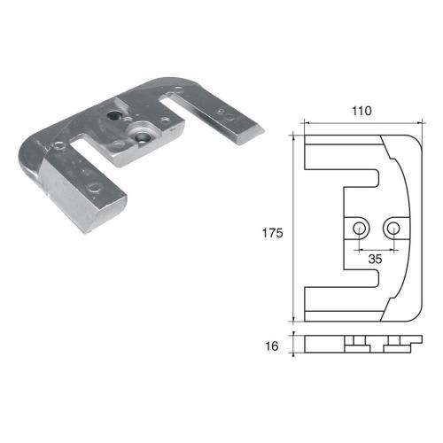 ANODO PER MOTORI MERCURY MERCRUISER FM-14 O.C.821630Q1 BRAVO 175X110X16MM ALU