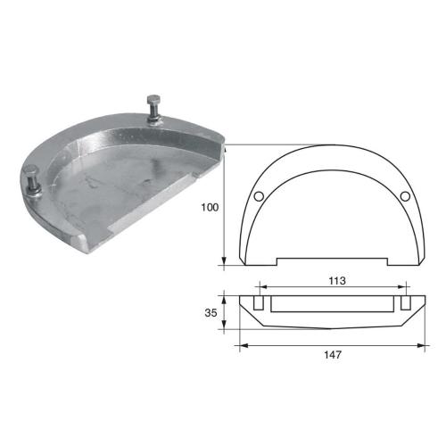 ANODO PER MOTORI VOLVO PENTA F-VSX-11 O.C.3855411 147X100X35MM ZINCO