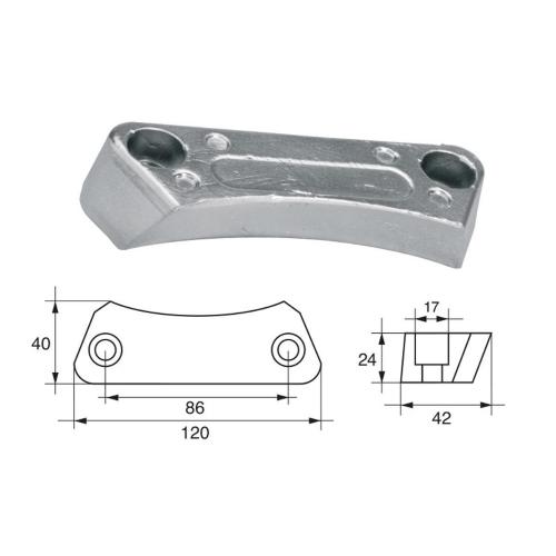 ANODO PER MOTORI VOLVO PENTA F-VP-41 DPH-DPR O.C.3558745 120X40X24MM ALU