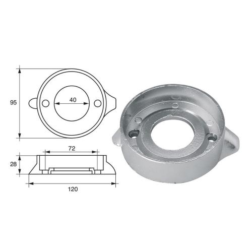 ANODO PER MOTORI VOLVO PENTA F-VP-120/S SEA DRIVE O.C.876286 120x95X28MM ALU
