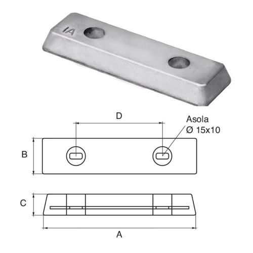 ANODO PER MOTORI VOLVO PENTA SERIE IPS E O.C.40005875 270X85X30MM ALU