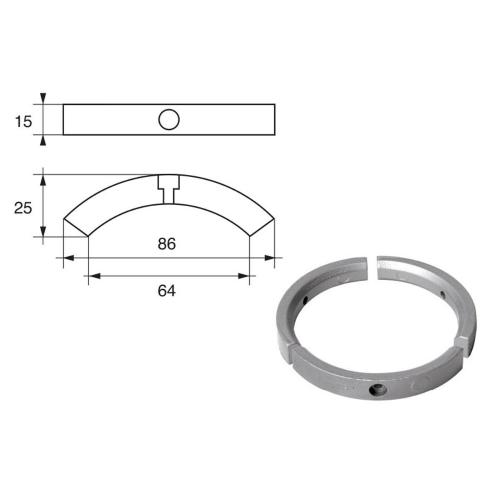 ANODO PER MOTORI VOLVO PENTA COLLARE 3 SETTORI ELICHE 3 PALE O.C.3858399 86X25X15MM ALU