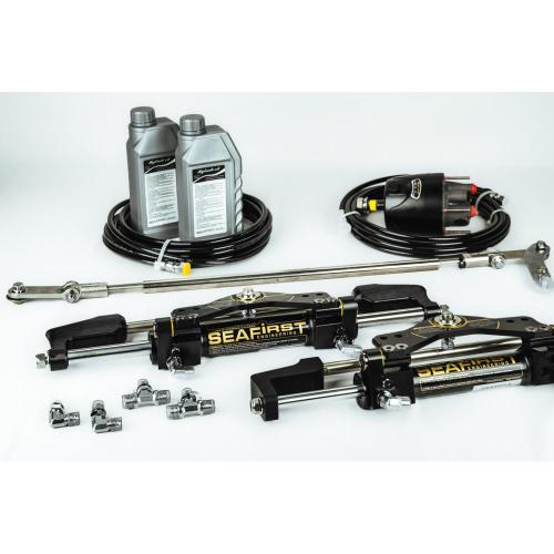 TIMONERIA IDRAULICA COMPLETA FRONTALE FINO A 350+350HP SEAFIRST PER DOPPIO MOTORE CON DOPPIO CILINDRO